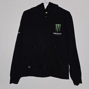 Monster Energy Black Hoodie Sweatshirt Full Zip Green Logo Y2K Size Large